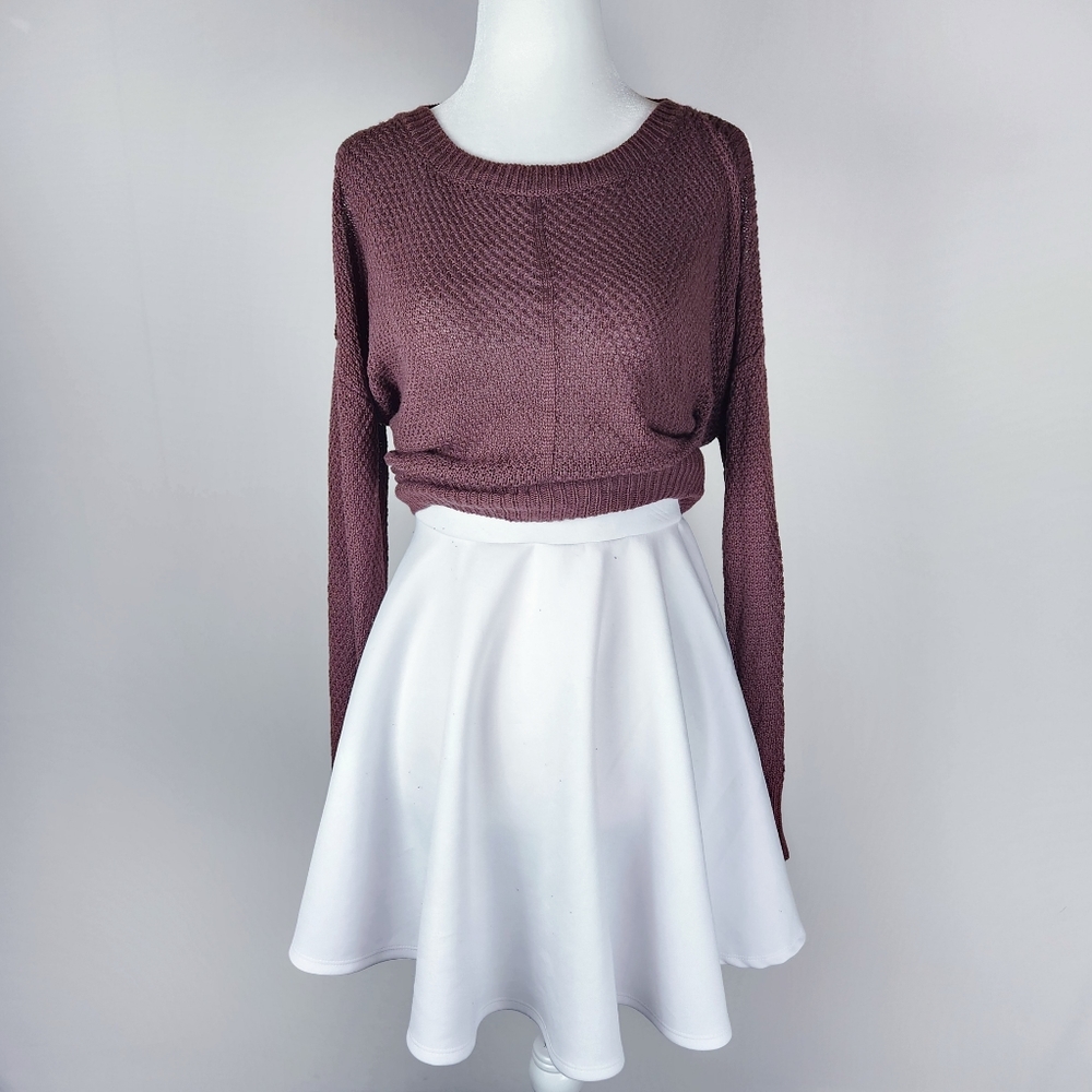 Pink Clover Cold Shoulder Brown Sweater